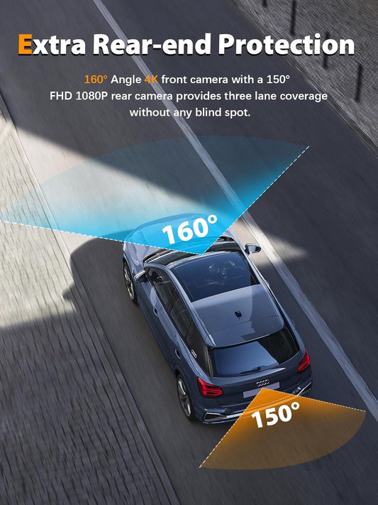 Combo: 2-Channel Dashcam (Front & Rear) + 24 Hour Hardwire Kit