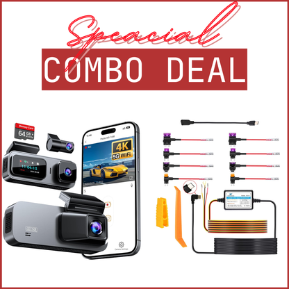 Combo: 3-Channel Dashcam (Front + Cabin + Rear) + 24 Hour Hardwire Kit