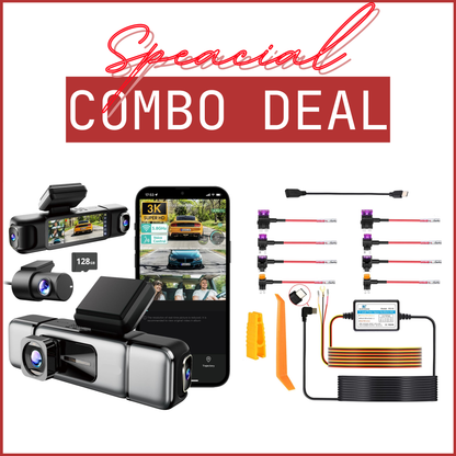 Combo: 4-Channel Dashcam (Front + Rear + Left + Right Side Cameras) + 24 Hour Hardwire Kit